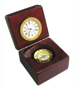 Compass & Clock in Rosewood Box
